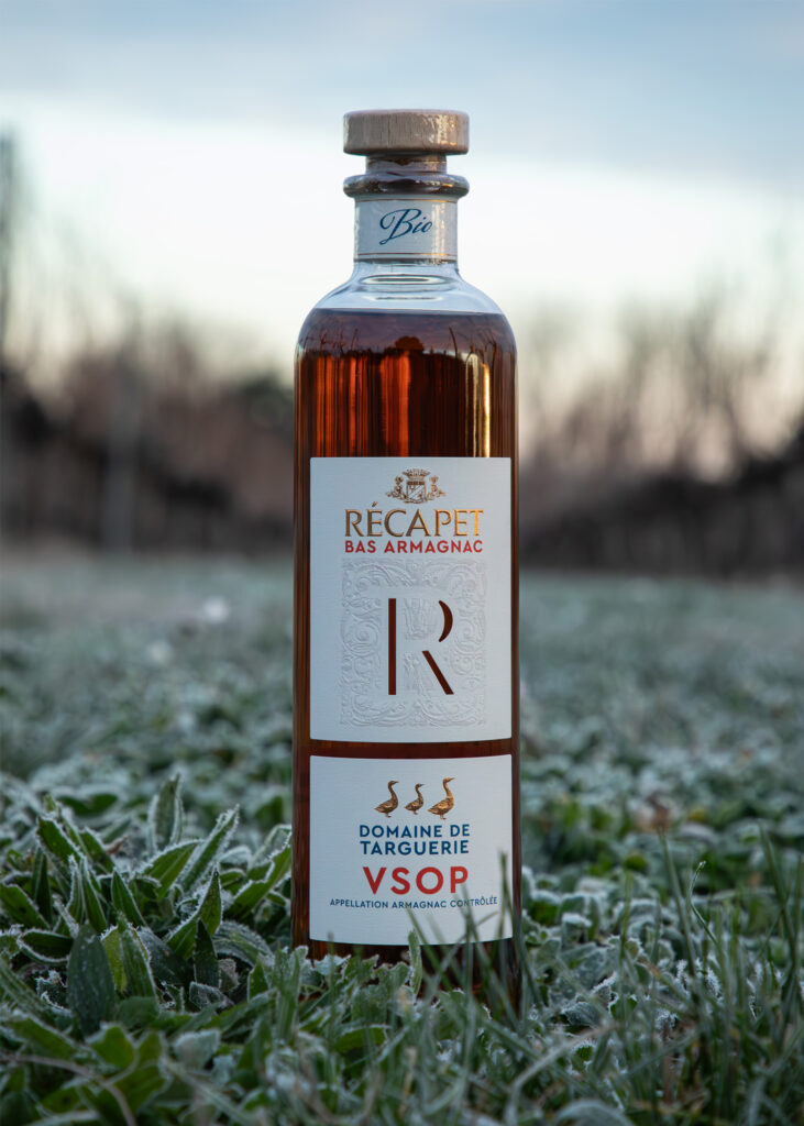 Bouteille d’Armagnac VSOP Récapet Domaine de Targuerie, packshot sur fond transparent